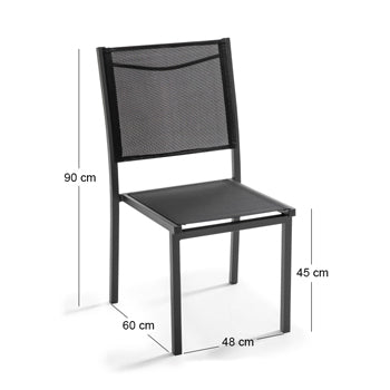 Lot de 4 chaises de jardin en aluminium et textilène-modele AJACCIO Noir
