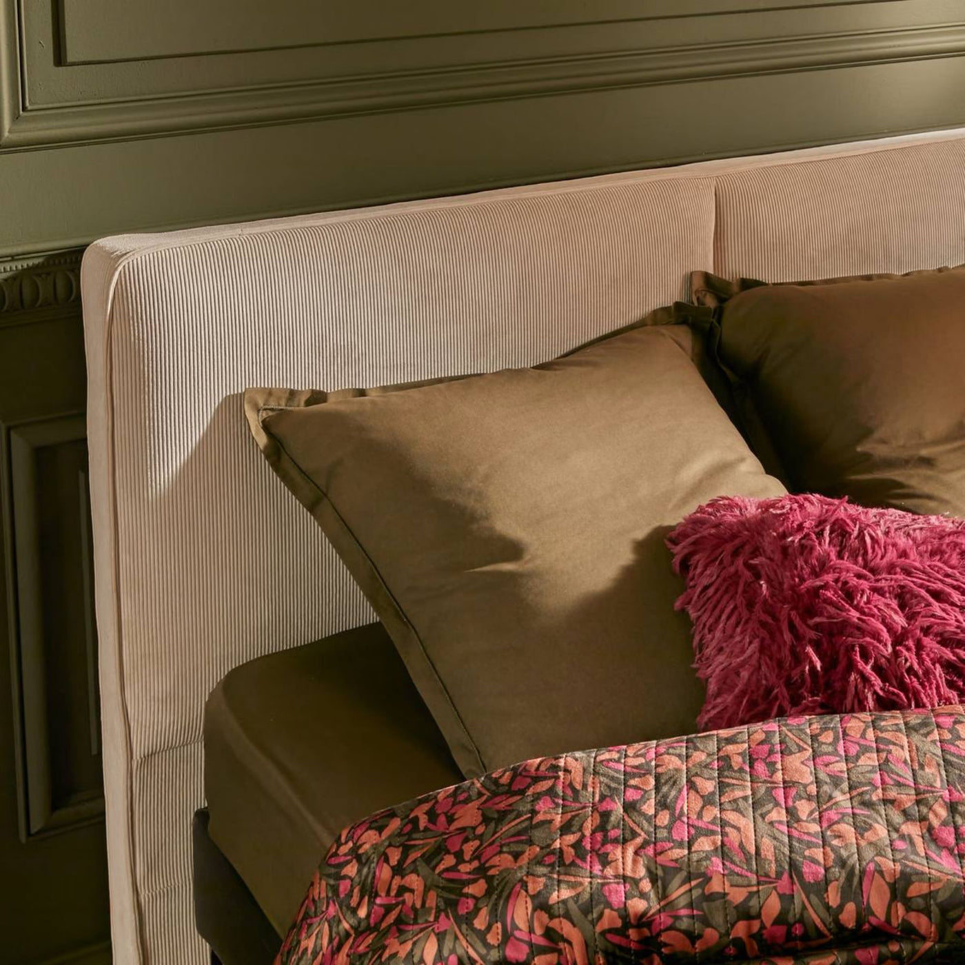 Tete de lit Wonta Atmosphera effet velours côtelés beige 163x12 cm