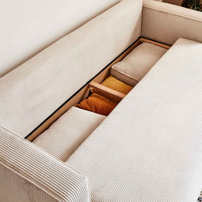 Canapé convertible BEST MOBILIER Topaze 3 places avec coffre en velours côtelé beige