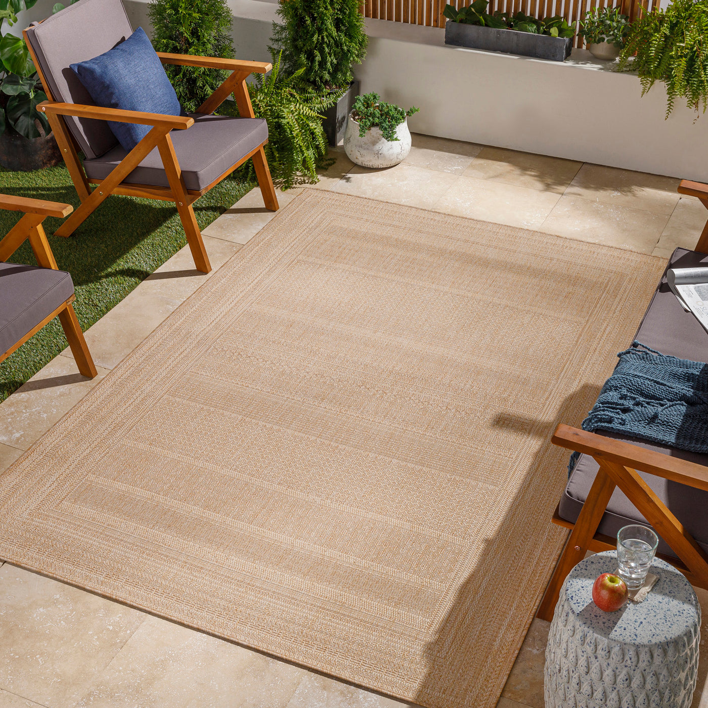 Tapis d'Extérieur/Intérieur Aspect Jute Beige/Ivoire Khoy