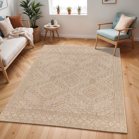 Tapis d'Extérieur/Intérieur Aspect Jute Beige/Ivoire 5 Kura