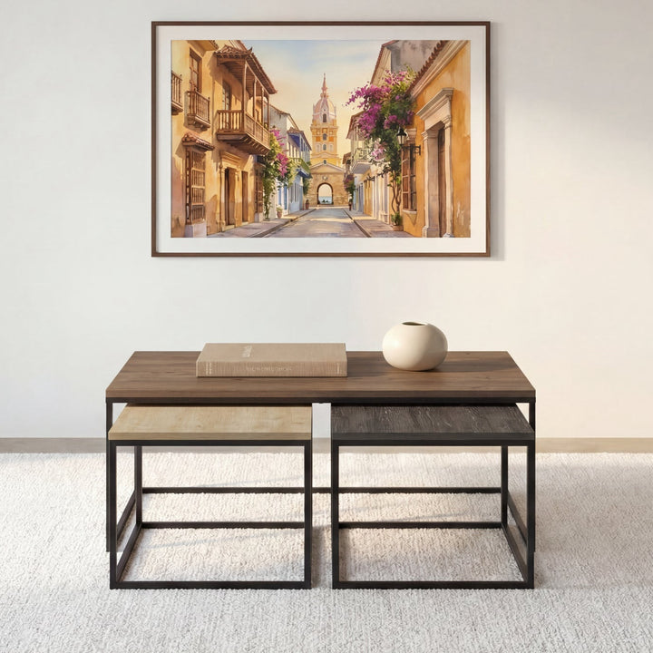 Set de 3 tables CASANOVA Opal basses rectangulaires 110 cm pieds en bois foncé et métal