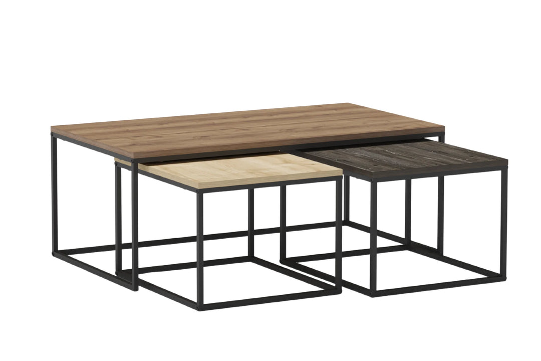 Set de 3 tables CASANOVA Opal basses rectangulaires 110 cm pieds en bois foncé et métal — photo produit