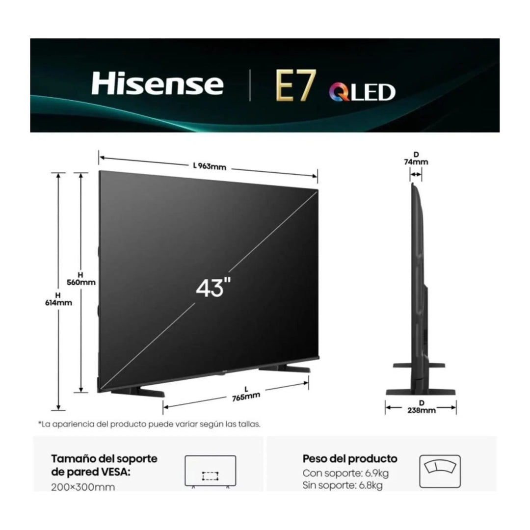 TV HISENSE 43E7Q 108 cm (43") 4K QLED Smart TV Wifi