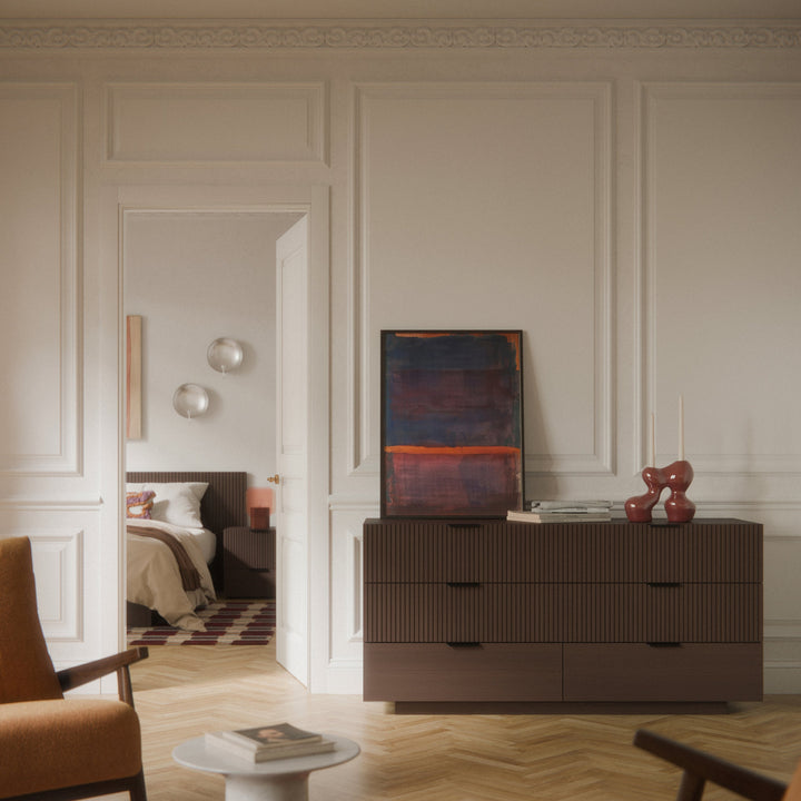 Commode WESTWING Sato 6 tiroirs en bois foncé