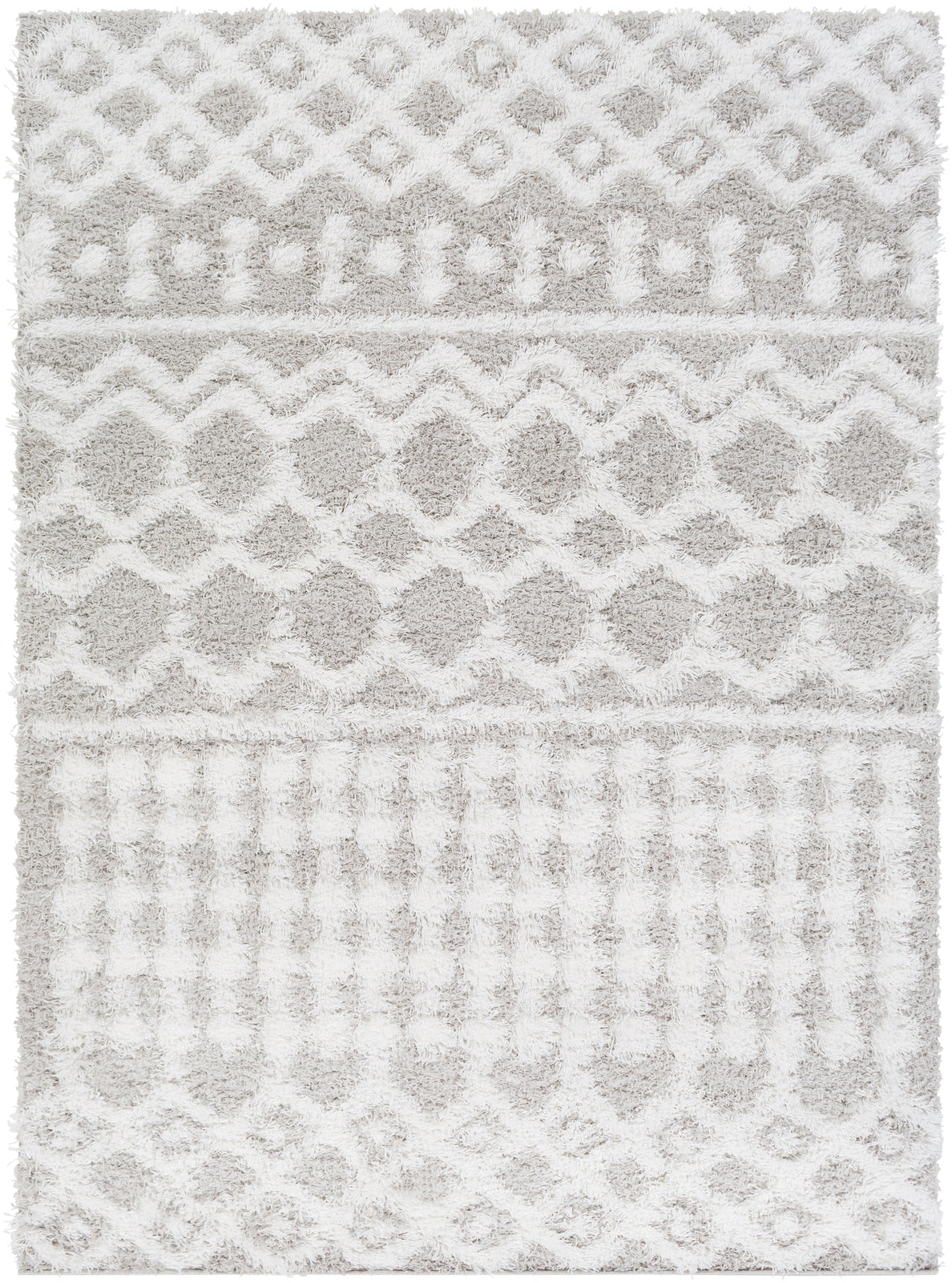 Tapis Shaggy Bohème Blanc/Gris Dubai