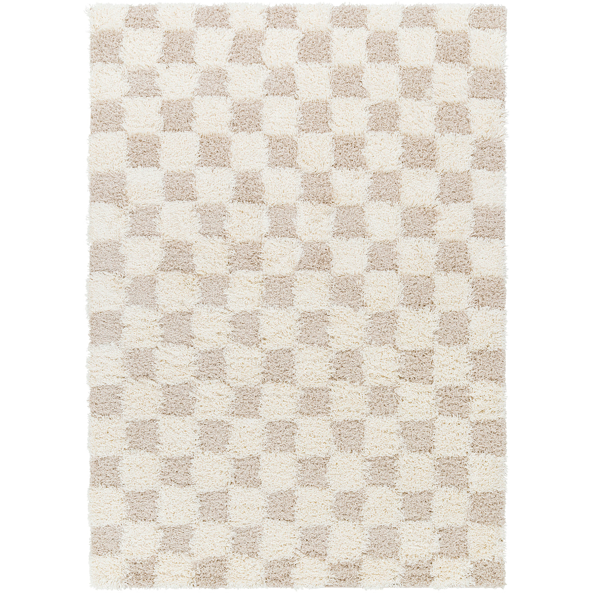 Tapis Shaggy à Carreaux Ivoire/Beige Clair Dewas