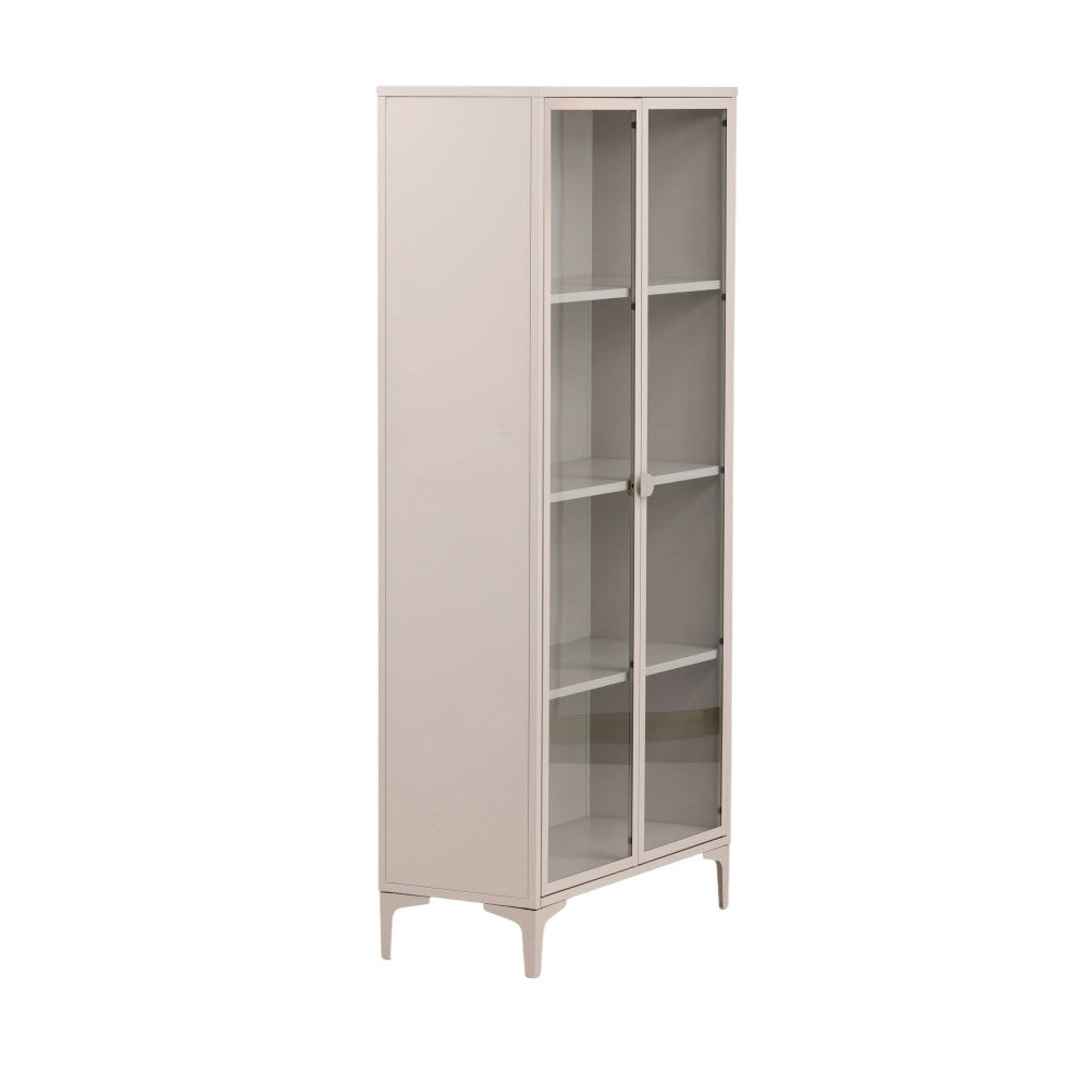 Vaisselier DRAWER Piring 2 portes en verre et métal H190cm Couleur Beige