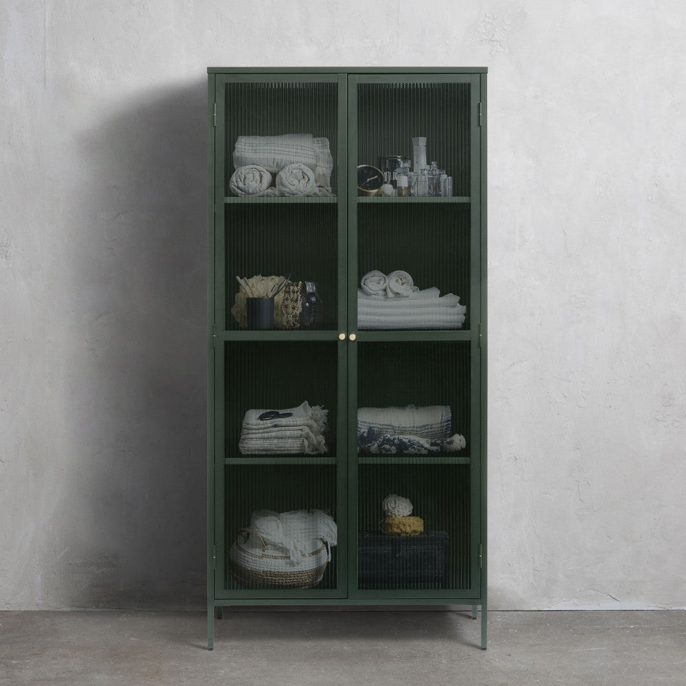 Vaisselier DRAWER 2 portes en verre strié et Metal BJORN 190cm