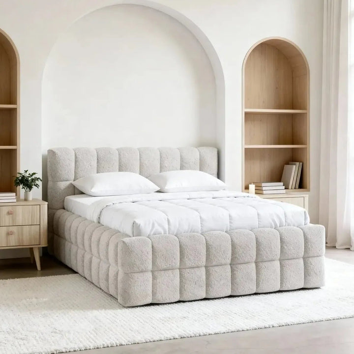 Lit coffre CASANOVA PARIS Voltaire bouclette beige 180x200