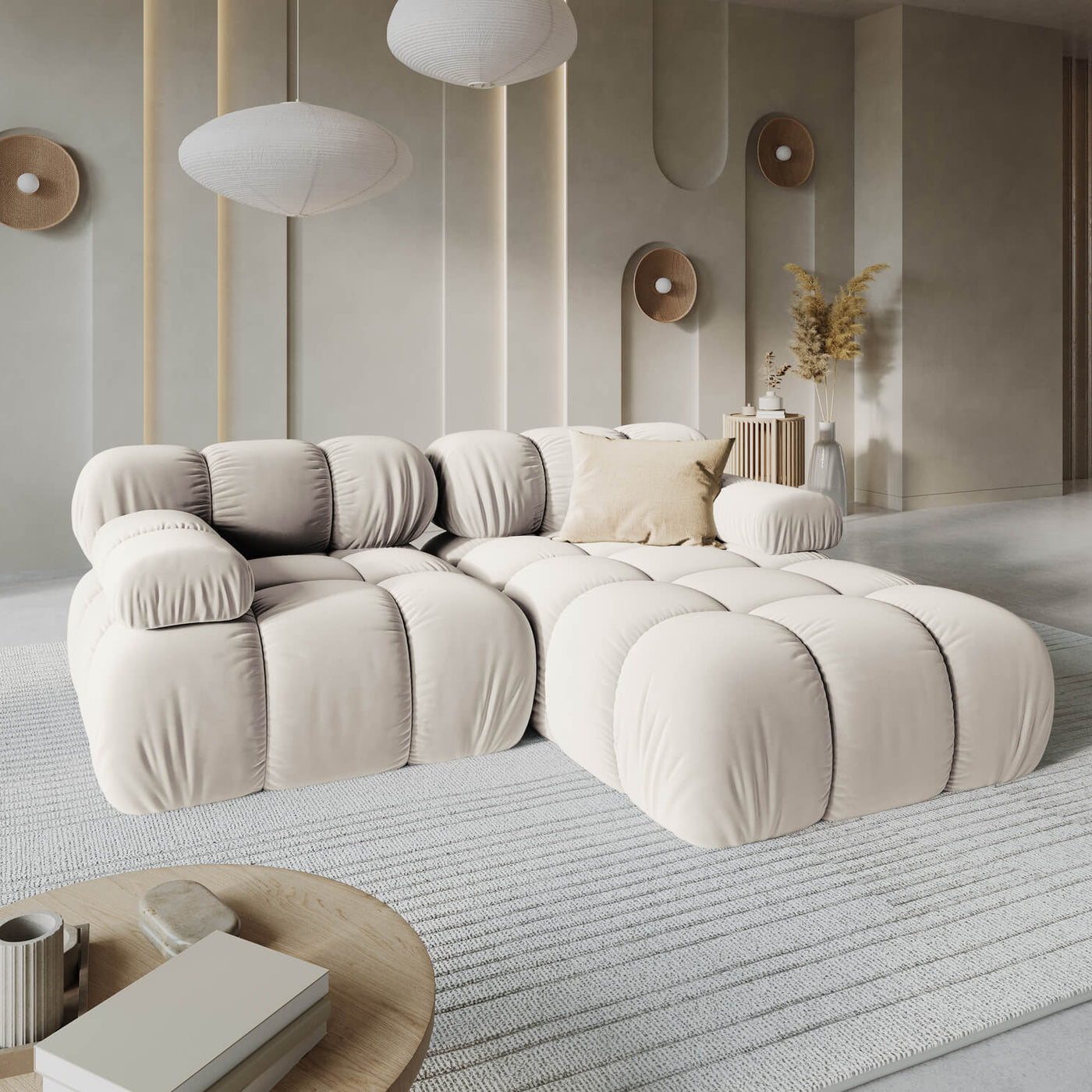 Canapé d’angle MICADONI modulable en velours – BELLIS