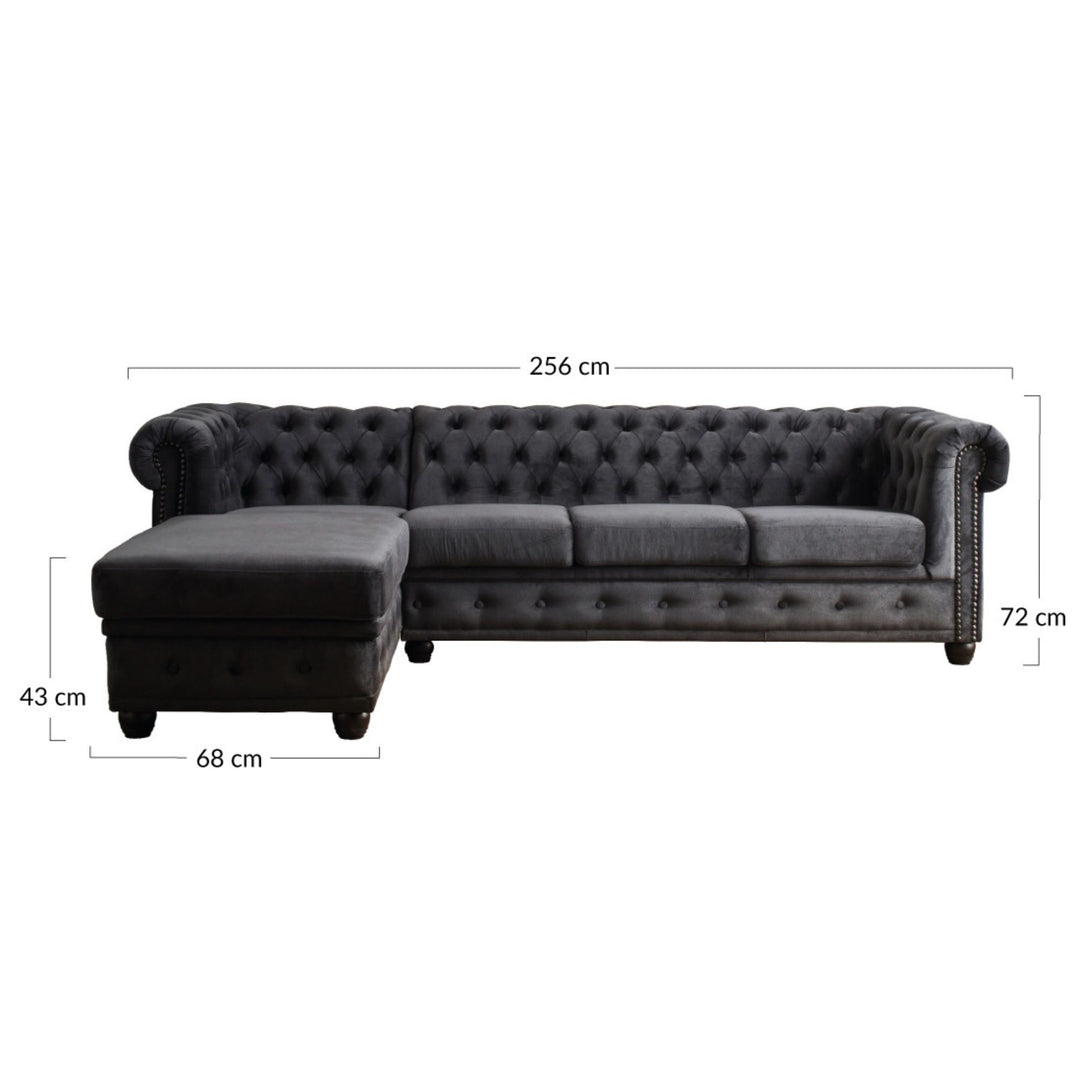 Canapé d'angle gauche William Chesterfield 4 places en velours bleu canard