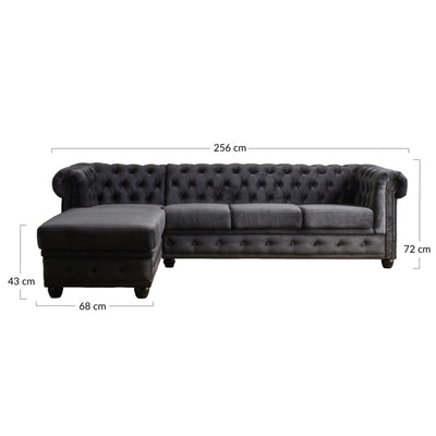 Canapé d'angle gauche William Chesterfield 4 places en velours bleu canard