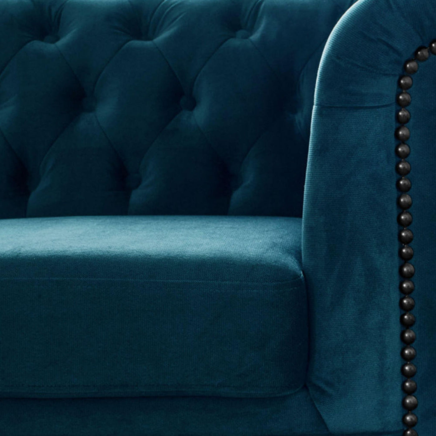 Canapé d'angle gauche William Chesterfield 4 places en velours bleu canard