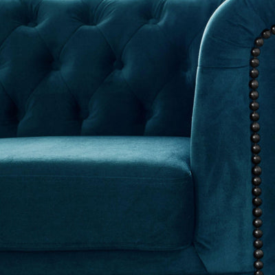 Canapé d'angle gauche William Chesterfield 4 places en velours bleu canard