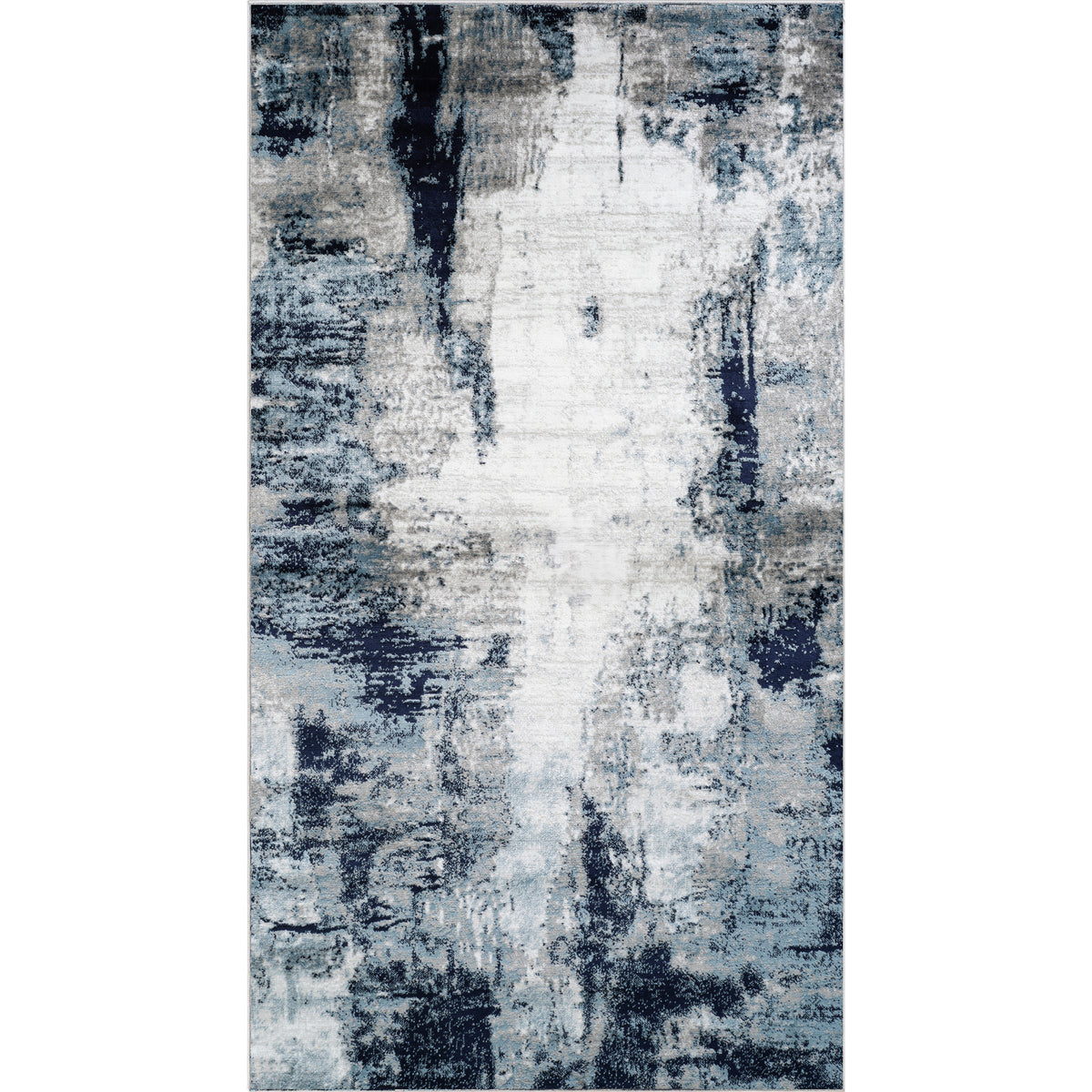 Tapis SURYA Helsinki abstrait moderne, motif coups de pinceau, bleu, blanc et gris, vue 2