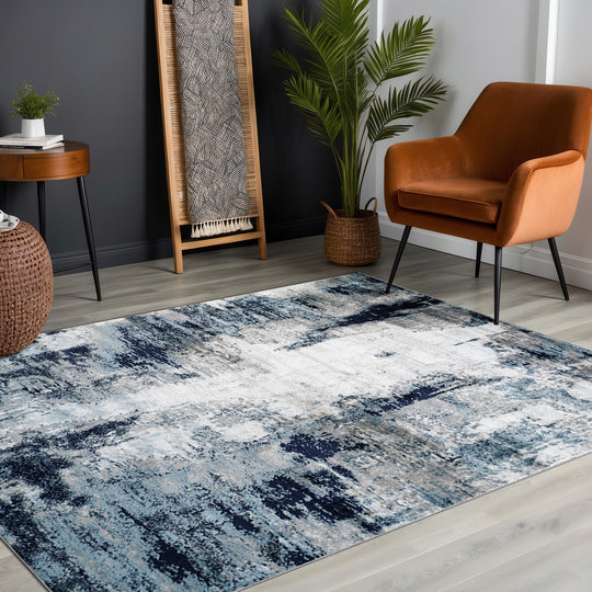 Tapis Abstrait Moderne Bleu/Blanc/Gris Helsinki