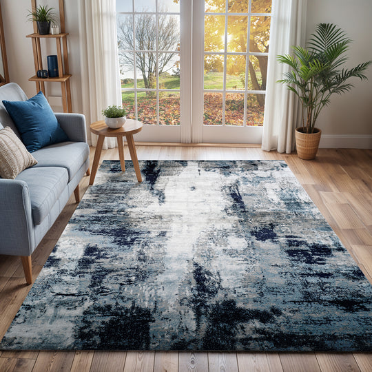Tapis Abstrait Moderne Bleu/Blanc/Gris Helsinki