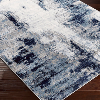 Tapis Rond Abstrait Moderne Bleu/Blanc/Gris Rond Helsinki