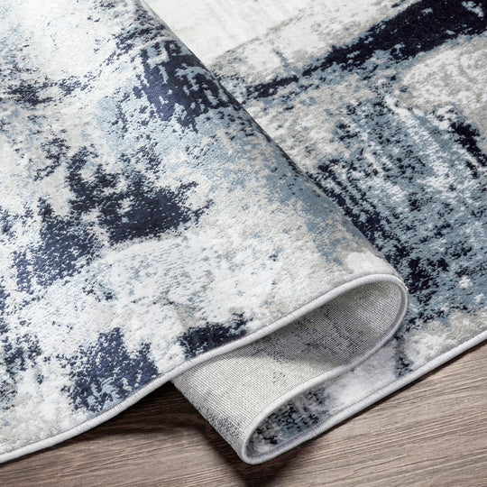 Tapis Rond Abstrait Moderne Bleu/Blanc/Gris Rond Helsinki