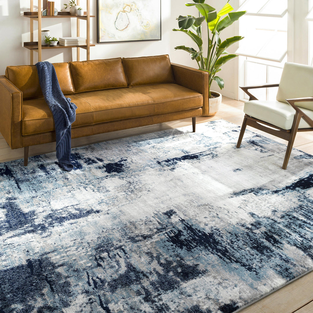 Tapis Abstrait Moderne Bleu/Blanc/Gris Helsinki