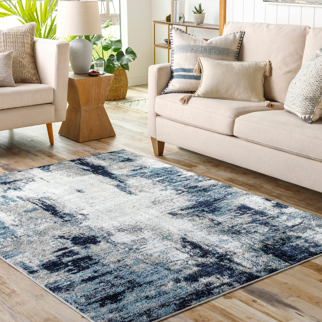 Tapis Abstrait Moderne Bleu/Blanc/Gris Helsinki