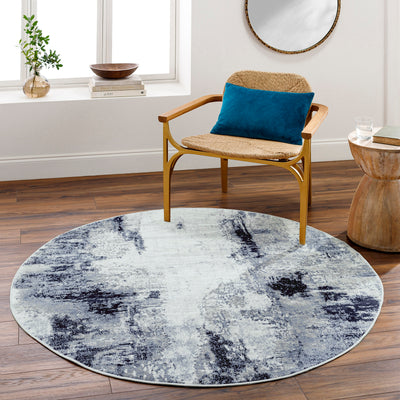 Tapis Rond Abstrait Moderne Bleu/Blanc/Gris Rond Helsinki
