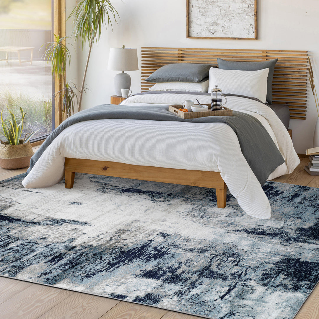 Tapis Abstrait Moderne Bleu/Blanc/Gris Helsinki