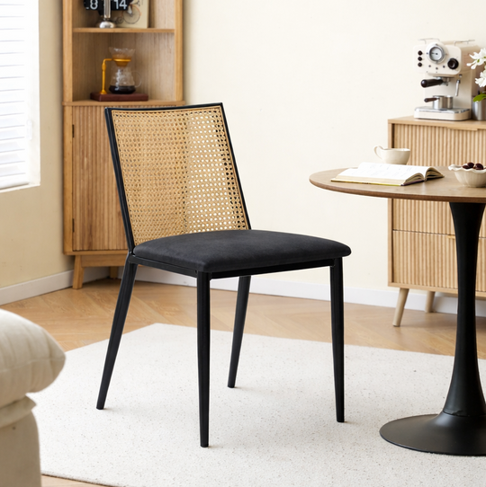 Lot de 2 chaises Nordlys en métal et cannage avec assise en suédine noir OSAKA