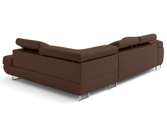 Canapé d'angle droit convertible BEST MOBILIER Zaria 5 places avec coffre et têtières en simili marron