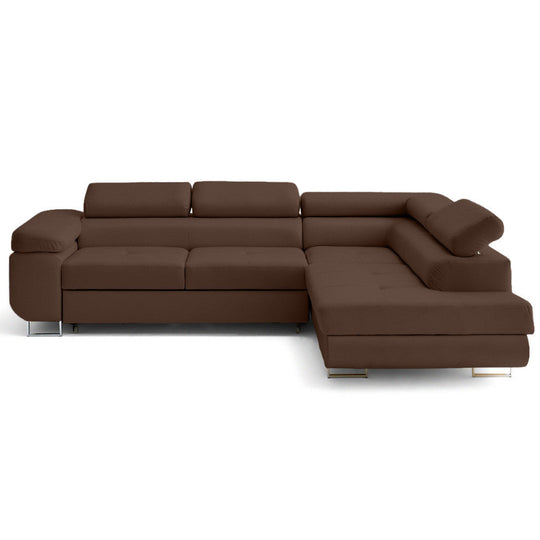 Canapé d'angle droit convertible BEST MOBILIER Zaria 5 places avec coffre et têtières en simili marron