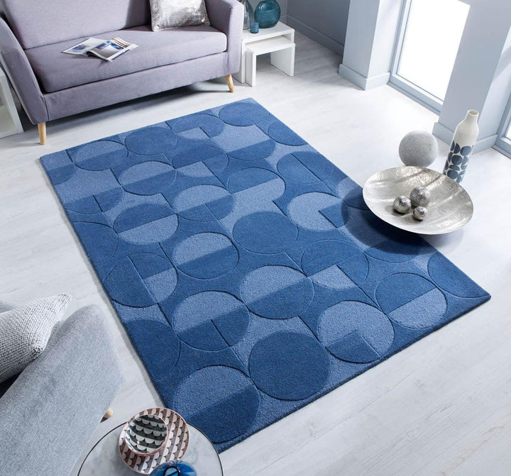 tapis laine bleu pas cher