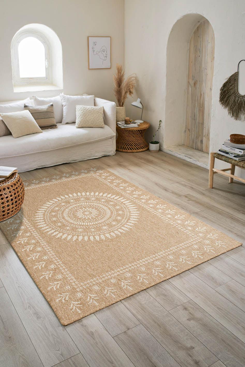 Tapis aspect Jute naturel et blanc 200x290cm