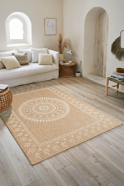 Tapis aspect Jute naturel et blanc 200x290cm