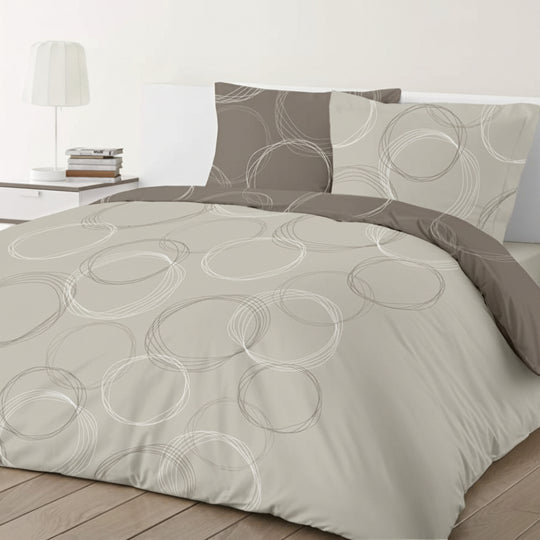 Parure de lit 2 personnes taupe reversible
